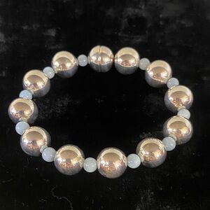 Elegant Silver and White Beaded Bracelet